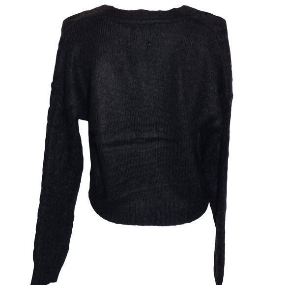 NEW No Comment Black V-Neck Cable Knit 3 Button Cardigan Sweater Size  L - Picture 3 of 9